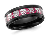 Men's Skull Pink Carbon Fiber Ring in Black Stainless Steel (8mm)